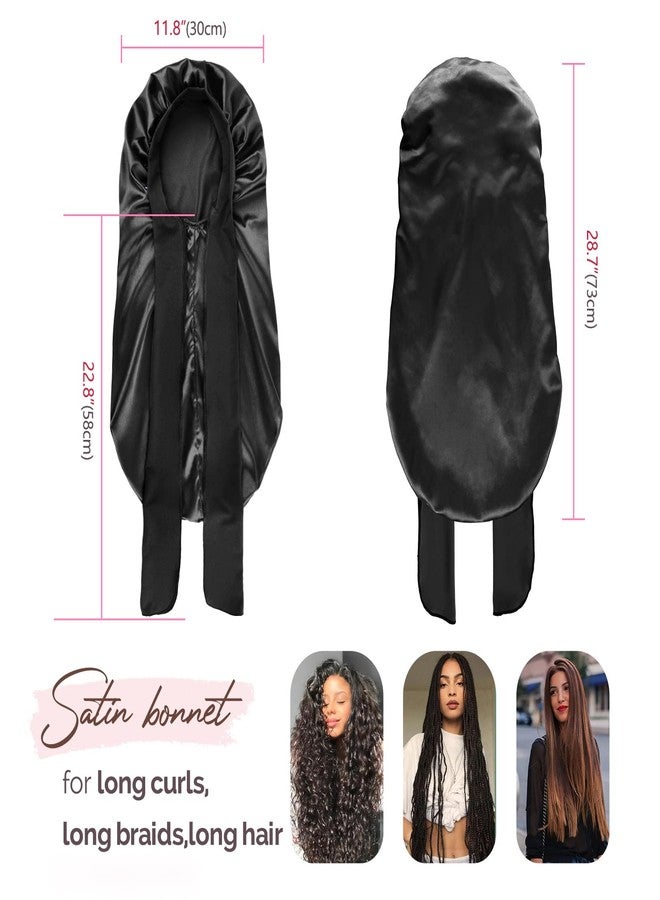 YANIBEST Long Bonnet Satin Bonnet for Sleeping Braid Bonnet with Tie Band Silk Sleep Bonnet for Women Locs Black - Image 2